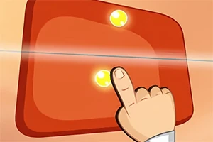 Ręka zbliżająca się do czerwonego prostokątnego przycisku z dwoma świecącymi, żółtymi punktami