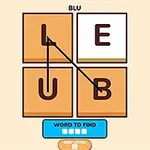 Cztery kafelki z literami L, E, U, B połączone liniami na jasnym tle