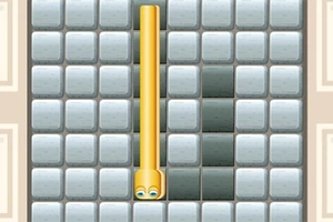 Żółty wąż z oczami poruszający się na tle siatki z szarymi i ciemnoszarymi kwadratami