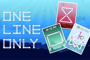 Trzy geometryczne układanki z nazwą One Line Only na tle w odcieniach niebieskiego