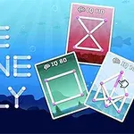 Trzy geometryczne układanki z nazwą One Line Only na tle w odcieniach niebieskiego