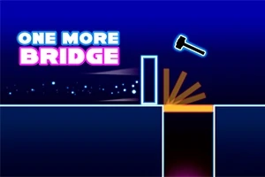 Niebieskie tło z napisem ONE MORE BRIDGE oraz młotkiem i mostem nad przepaścią