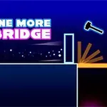 Niebieskie tło z napisem ONE MORE BRIDGE oraz młotkiem i mostem nad przepaścią