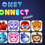 Kolorowy napis Onet Connect Classic nad rzędem dziewięciu ikon przedstawiających urocze zwierzęta, takie jak koala, krab, słoń, papuga, żyrafa, ośmiornica, ptak, myszka, wieloryb i małpka, na granatowym tle
