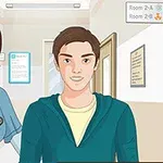 Młoda kobieta w mundurze pielęgniarki i młody mężczyzna stoją w korytarzu szpitalnym