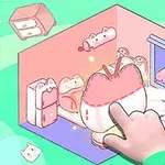 Ilustracja przedstawia komiksowy pokój dziecinny z pastelowymi meblami i pluszowymi zabawkami, w którym ręka wybiera przedmiot w kształcie jabłka