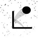 Czarna kropka z cieniem unosi się nad czarną linią na tle białego tła z czarnymi kropkami