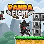 Walka pand w strojach ninja na tle gór i bloków z napisem Panda Fight