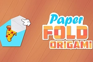 Napis Paper Fold Origami obok ikony składanego papieru z obrazkiem kawałka pizzy na pomarańczowym tle