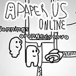 Dwie ręcznie rysowane postacie w stylu komiksowym z napisami Jennings i orangesusgavo oraz tytułem Paper Us Online w tle