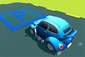 Niebieski samochód na parkingu z widoczną oznaczoną strefą P