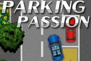 Samochody na parkingu widziane z góry, z tekstem Parking Passion