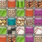 Siatka kolorowych płytek z różnorodnymi wzorami przypominającymi tekstury zwierzęce i roślinne