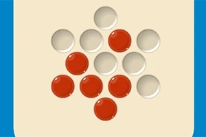 Czerwone i białe kulki ułożone w symetryczny wzór na beżowym tle