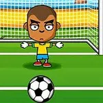 Postać animowana w stroju bramkarza stoi na boisku przed bramką z piłką nożną na pierwszym planie