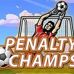 Bramkarz w czerwonym stroju łapie piłkę na tle bramki z napisem Penalty Champs 21