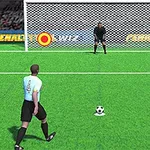 Piłkarz przygotowujący się do wykonania rzutu karnego na zielonym boisku, z bramkarzem stojącym przed bramką