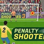 Piłkarz z numerem dwa przygotowuje się do strzału na bramkę w meczu na stadionie z publicznością, z widocznymi banerami reklamowymi i napisem Penalty Shooters 3