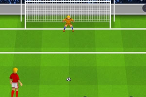 Postać piłkarza przygotowującego się do strzału na bramkę z bramkarzem czekającym przed linią bramkową na boisku piłkarskim