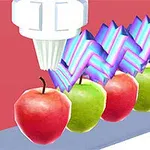 Maszyna nakładająca kolorową polewę na rząd jabłek