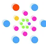 Kolorowe kółka ułożone w symetryczny wzór na białym tle