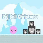 Różowa piłka z uśmiechniętą buźką oraz stos czarnych bloków z twarzami na tle niebieskiego zamku i chmur