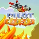 Samolot w powietrzu nad ogniem i drzewami z napisem PILOT HEROES na tle nieba
