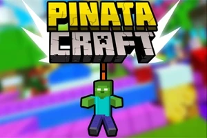 Logo Pinata Craft z wizerunkiem postaci przypominającej zombie w stylu pikselowym na kolorowym tle