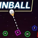 Napis PINBALL z białą kulką pod nim, a poniżej kolorowe kształty z numerami na ciemnym tle