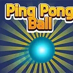 Niebieska piłka pingpongowa otoczona żółtymi i czerwonymi pionowymi paskami oraz napisem Ping Pong Ball na niebieskim tle