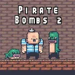 Postacie w stylu pixel art stojące na ceglanej platformie z tytułem Pirate Bombs 2 nad nimi
