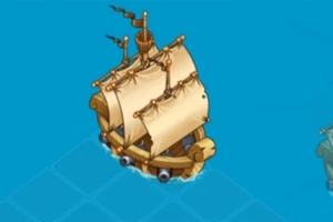 Statek z żaglami płynący po niebieskim morzu z widokiem z góry