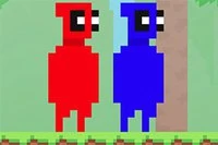 Niebieski i czerwony człowiek z rodziny Pixelpool muszą bezpiecznie dotrzeć