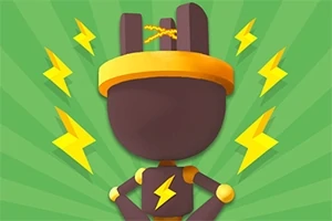 Postać z brązową głową i żółtym strojem z symbolem błyskawicy, stojąca na zielonym tle