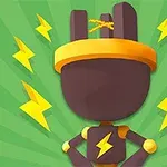 Postać z brązową głową i żółtym strojem z symbolem błyskawicy, stojąca na zielonym tle