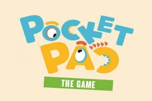 Napis Pocket Pao The Game z kolorowymi literami na beżowym tle