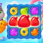 Królik w okularach przeciwsłonecznych i żółtym kole ratunkowym stoi obok planszy z kolorowymi kształtami w otoczeniu letniego krajobrazu