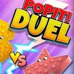 Żółta gumowa kaczuszka i czerwona gwiazda z oczami na tle z fioletowym gradientem przedstawione w dynamicznej rozgrywce z napisem POPIT!