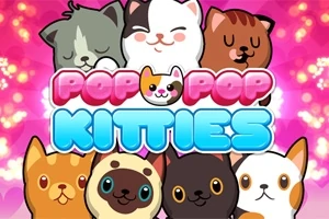 Rysunkowe kotki na różowym tle z napisem POP POP KITTIES