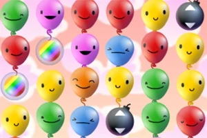 Różnokolorowe balony z różnymi emotikonami na tle różowych chmur