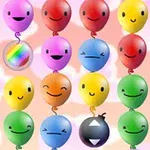 Różnokolorowe balony z różnymi emotikonami na tle różowych chmur