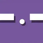 Białe prostokąty i okrąg na fioletowym tle, układ przypominający minimalistyczną grafikę