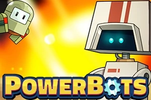 Dwa roboty na tle eksplozji z napisem PowerBots u dołu