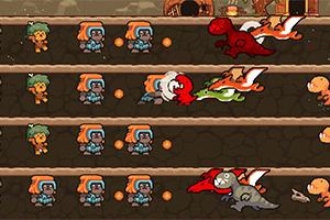 Rysunek przedstawia kilku górników i smoki poruszających się w korytarzach podziemnych