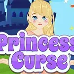 Ilustracja przedstawia smutną blondwłosą księżniczkę na tle zamku i nieba z napisem Princess Curse na pierwszym planie