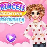 Dwie animowane postacie w kolorowych strojach na różowym tle z napisem Princess Valentine Preparation
