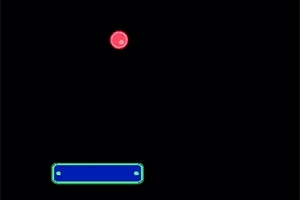 Czarna plansza z niebieską paletką na dole i czerwoną kulką w górnej części