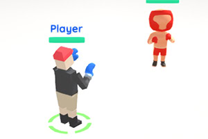 Postaci o prostokątnych kształtach rywalizujące w bokserskich ochraniaczach, z napisem Player nad jednym z zawodników