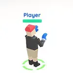 Postaci o prostokątnych kształtach rywalizujące w bokserskich ochraniaczach, z napisem Player nad jednym z zawodników