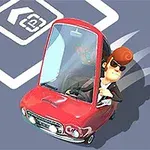 Postać z dużą fryzurą i okularami przeciwsłonecznymi siedzi w czerwonym samochodzie na tle parkingu